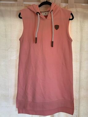 Wanakome Women’s Sleeveless Pink Hoodie Dress with Rope Drawstrings Size Large